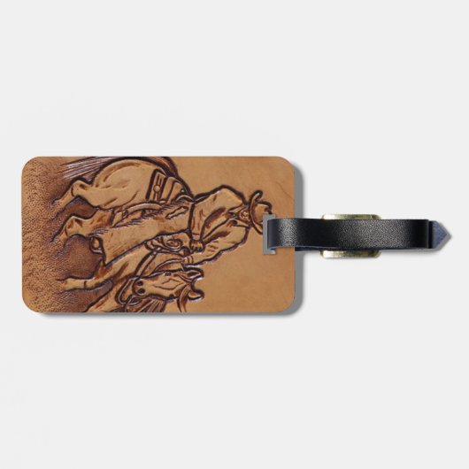Rodeo Cowboy met western leder Bagagelabel (Achterkant horizontaal)