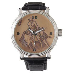 Rodeo Cowboy met western leder Horloge