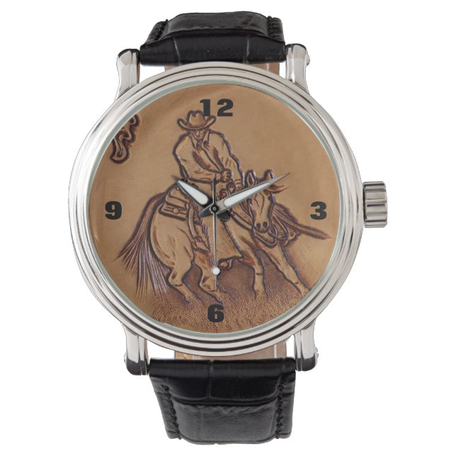 Rodeo Cowboy met western leder Horloge (Voorkant)