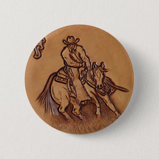 Rodeo Cowboy met western leder Ronde Button 5,7 Cm (Voorkant)