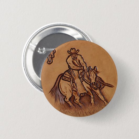 Rodeo Cowboy met western leder Ronde Button 5,7 Cm (Voorkant /achterkant)