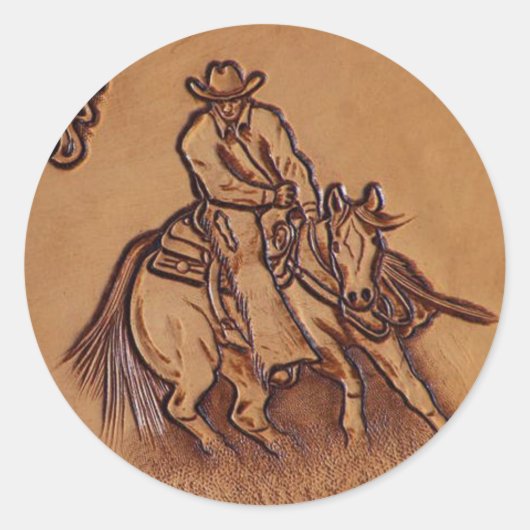 Rodeo Cowboy met western leder Ronde Sticker (Voorkant)