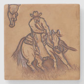 Rodeo Cowboy met western leder Stenen Onderzetter (Voorkant)