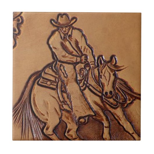 Rodeo Cowboy met western leder Tegeltje (Voorkant)