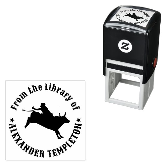 Rodeo Cowboy op bokkende stier Bibliotheek Boek Na Zelfinktende Stempel (In situ)