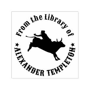 Rodeo Cowboy op bokkende stier Bibliotheek Boek Na Zelfinktende Stempel