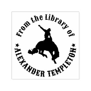 Rodeo Cowboy op Bucking Bronco Bibliotheek Boeknaa Zelfinktende Stempel
