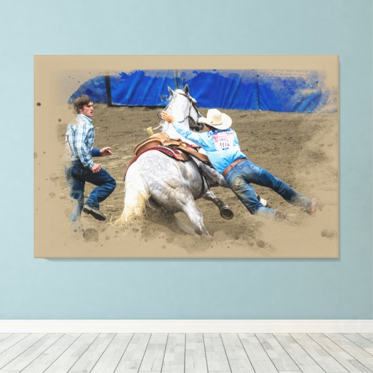 *~* Rodeo Cowboy Paard Western AR22  Canvas Afdruk (Insitu (Houten vloer))