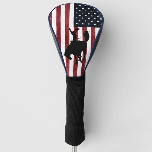 Rodeo Cowboy Patriotic Grunge Flag Golfheadcover (Voorkant)