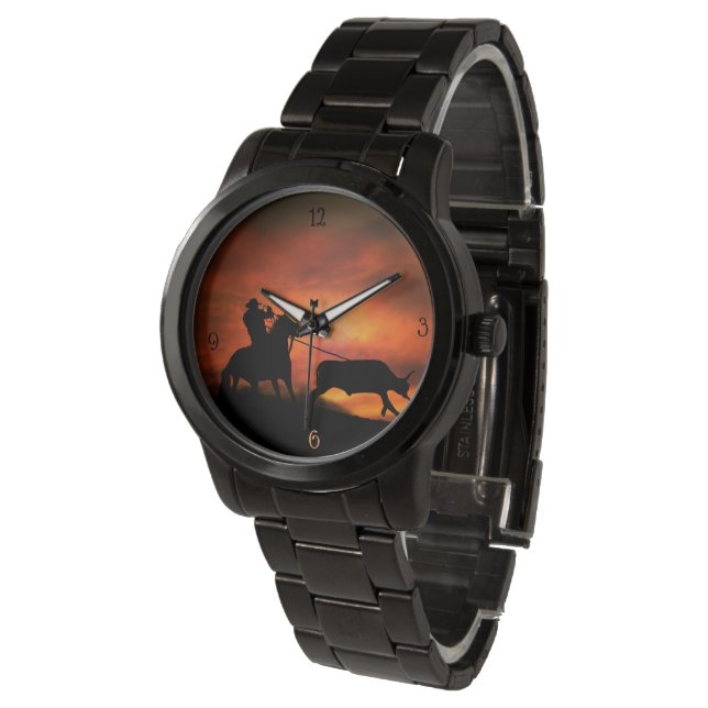 Rodeo Cowboy Steer Roping Horloge (Gekanteld)