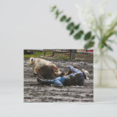 Rodeo Cowboy Steer Wrestling Briefkaart (Staand voorkant)