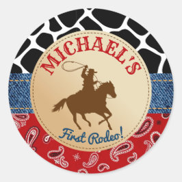Rodeo Cowboy Verjaardagsfeestlabels Ronde Sticker