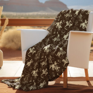 Rodeo Cowboy Western Horses Pattern Fleece Deken