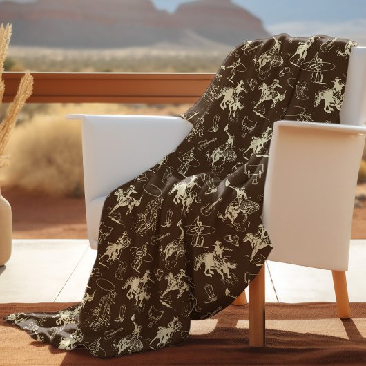 Rodeo Cowboy Western Horses Pattern Fleece Deken