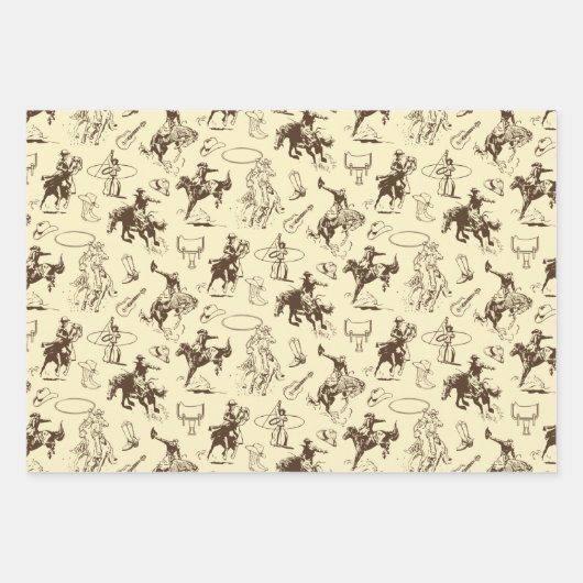 Rodeo Cowboy Western Horses Pattern Inpakpapier Vel (Voorkant 3)