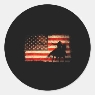 Rodeo Cowboy Western Land Paard Usa Vlag 4de Van Ronde Sticker