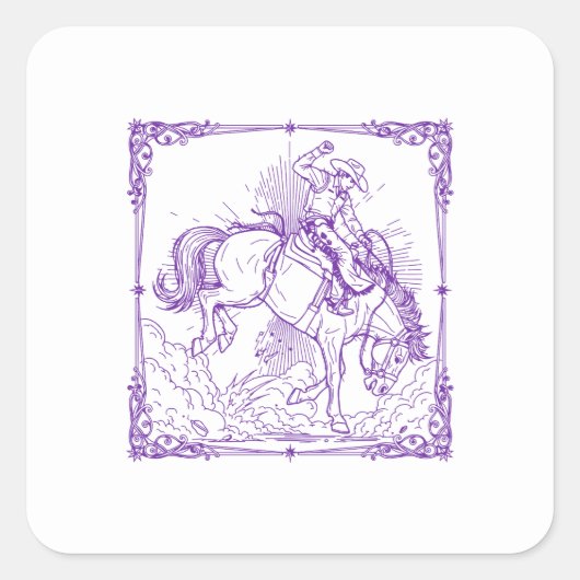 Rodeo Cowboy Western Rijden Vierkante Sticker (Voorkant)