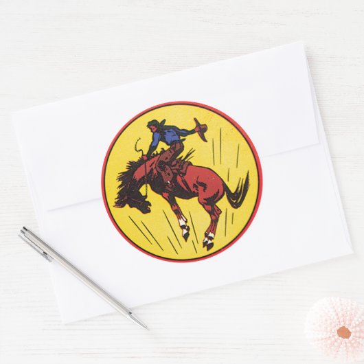 rodeo cowboyillustratie ronde sticker (Envelop)
