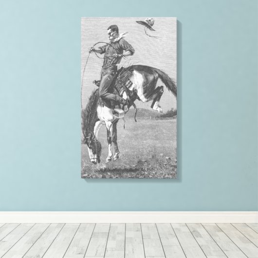  Rodeo Cowboys, Bucking Bronco door Remington Canvas Afdruk (Insitu (Houten vloer))