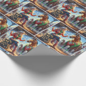 Rodeo Cowgirl and Horse With Christmas Lights Cadeaupapier (Hoek)
