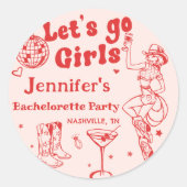 Rodeo Cowgirl Bachelorette Feest in het Rood Ronde Sticker (Voorkant)
