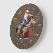 Rodeo Cowgirl Barrel-Racing Faux Leather Clock Grote Klok (Hoek)