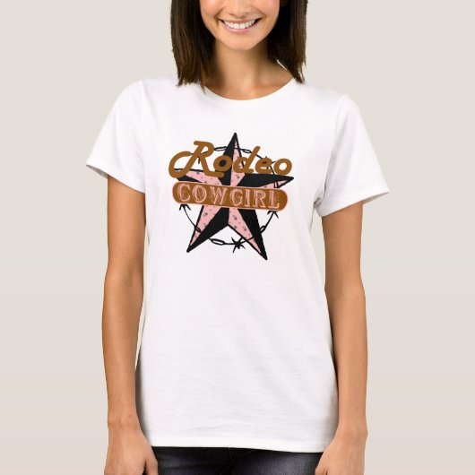 Rodeo Cowgirl Bruin en Roze T-shirt (Voorkant)