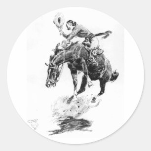 Rodeo Cowgirl (door C.M. Russell) Ronde Sticker