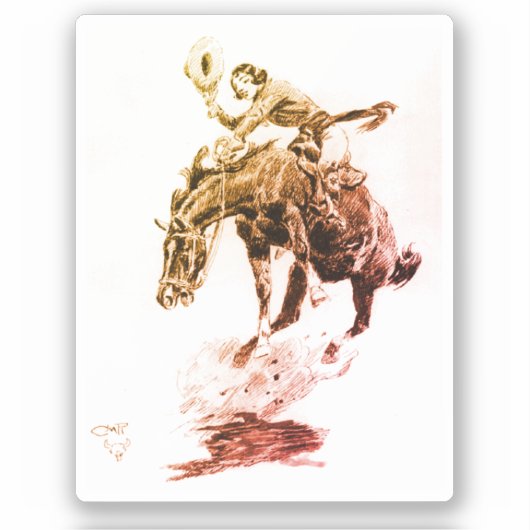 Rodeo Cowgirl (door C.M. Russell) Sticker (Voorkant)