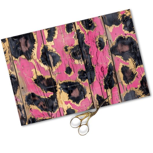 Rodeo Cowgirl Glam Pink Leopard Print Decoupage Tissuepapier