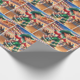 Rodeo Cowgirl Kind Twirling Kerstverlichting Cadeaupapier