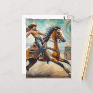 Rodeo Cowgirl op een verfpaard Briefkaart