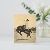  Rodeo Cowgirl op foto van Bucking Paard Briefkaart (Staand voorkant)