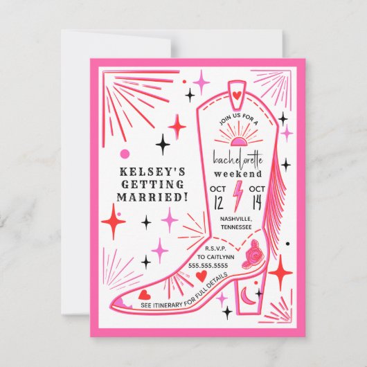 Rodeo Cowgirl Roze Bachelorette Weekend Itinerariu Kaart (Voorkant)