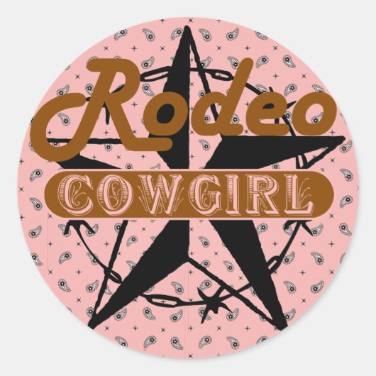 Rodeo Cowgirl Roze Bandanna Star prikkeldraad Ronde Sticker (Voorkant)