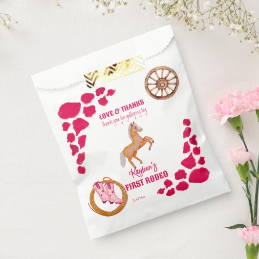 Rodeo cowgirl roze koe pony bedankzakje (Gezegeld)