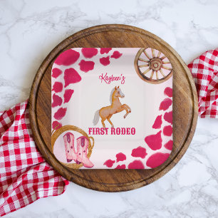 Rodeo cowgirl roze koe pony papieren bordje