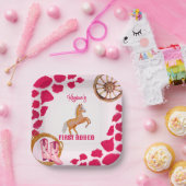 Rodeo cowgirl roze koe pony papieren bordje (Feest)