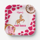 Rodeo cowgirl roze koe pony papieren bordje (Voorkant)