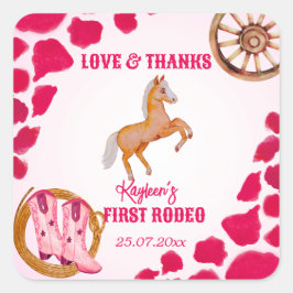 Rodeo cowgirl roze koe pony vierkante sticker
