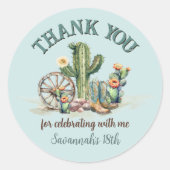 Rodeo Cowgirl Up Floral Cactus Bedankt Ronde Sticker (Voorkant)