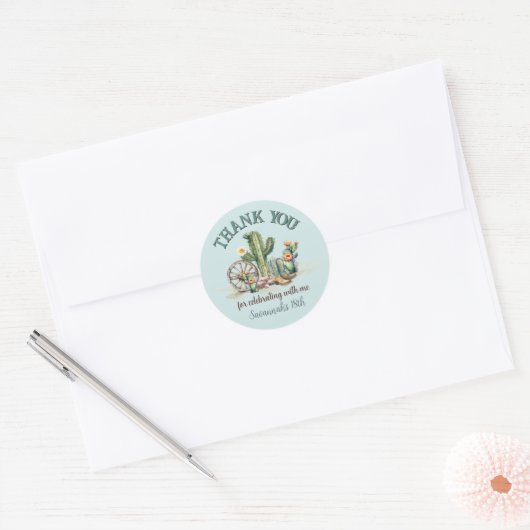 Rodeo Cowgirl Up Floral Cactus Bedankt Ronde Sticker (Envelop)