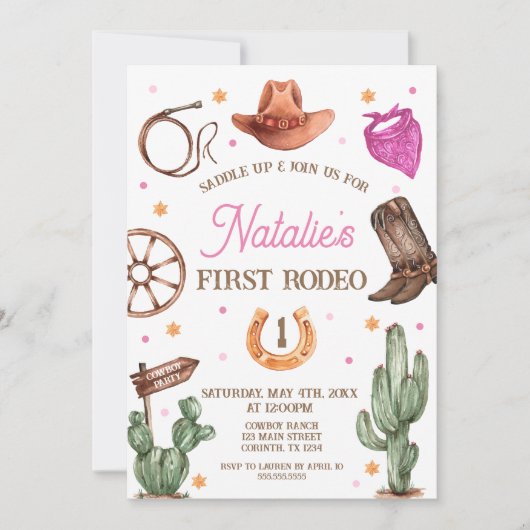 Rodeo Cowgirl western Birthday Party Invitation Kaart (Voorkant)
