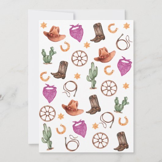 Rodeo Cowgirl western Birthday Party Invitation Kaart (Achterkant)