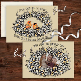 Rodeo Crème Vintage Stijl Vogelnest Familie Foto Feestdagenkaart