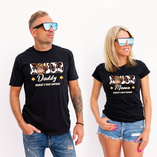 Rodeo Daddy Cowboy koe patroon verjaardagsmatching T-shirt