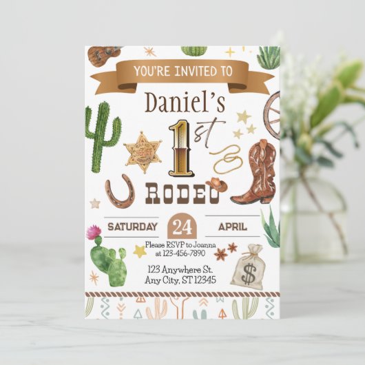 Rodeo eerste verjaardagsfeestuitnodiging kaart (Staand voorkant)