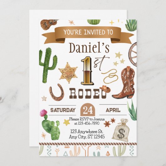 Rodeo eerste verjaardagsfeestuitnodiging kaart (Voorkant / Achterkant)