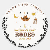 Rodeo First Birthday, Cowboy Birthday Boy Ronde Sticker (Voorkant)