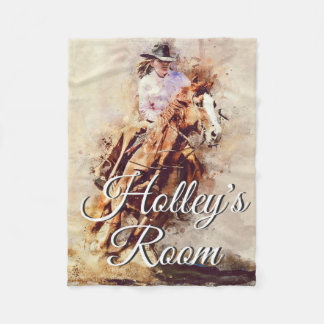 Rodeo Girl on Horse Painting Art op maat gemaakt Fleece Deken